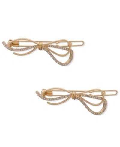 Lonna & Lilly 2-pc. Gold-tone Pave Bow Hair Barrette Set In White