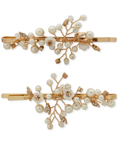 Lonna & Lilly 2-pc. Gold-tone Pave & Imitation Pearl Flower Bobby Pin Set In White