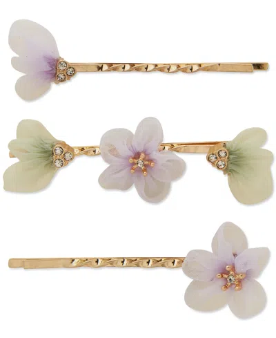 Lonna & Lilly 3-pc. Gold-tone Pave & Ribbon Flower Bobby Pin Set In Multi