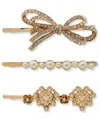 Lonna & Lilly 3-pc. Imitation Pearl Gold-tone Bow Heart Bobby Pin Set In Brown