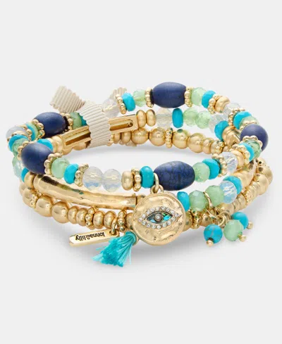 Lonna & Lilly 3-pc. Set Evil Eye Charm Beaded Stretch Bracelets In Blue