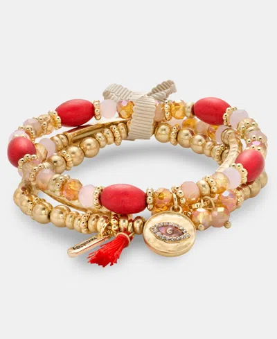 Lonna & Lilly 3-pc. Set Evil Eye Charm Beaded Stretch Bracelets In Orange