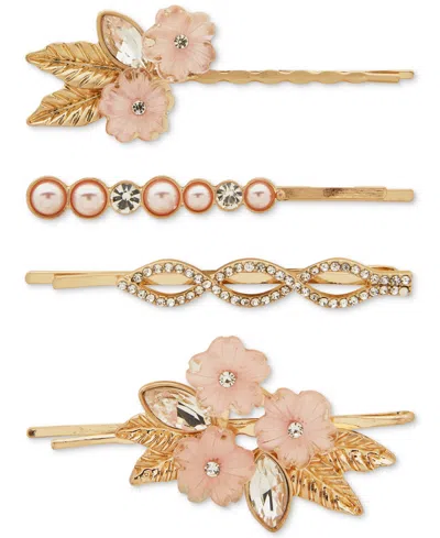 Lonna & Lilly 4-pc. Gold-tone Mixed Stone Flower Bobby Pin Set In Pink