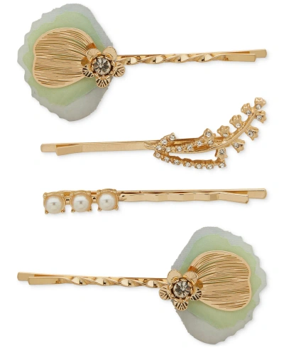 Lonna & Lilly 4-pc. Gold-tone Mixed Stone Petal Bobby Pin Set In Green