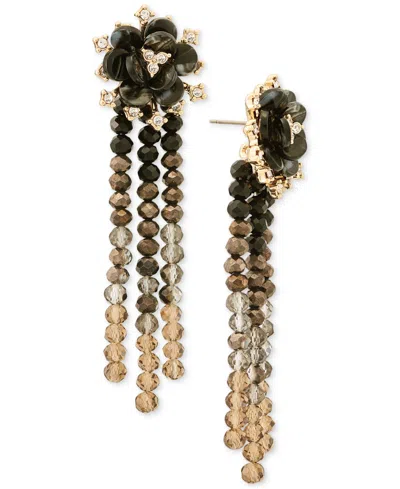 Lonna & Lilly Beaded Flower Motif Linear Earrings In Gold,jet