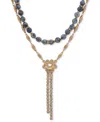 Lonna & Lilly Beaded Two-row Lariat Necklace, 16" + 3" Extender In Blue