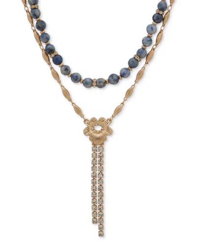 Lonna & Lilly Beaded Two-row Lariat Necklace, 16" + 3" Extender In Blue