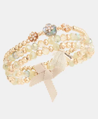 Lonna & Lilly Colored Stone 3 Row Flower Beaded Stretch Bracelet In Gold