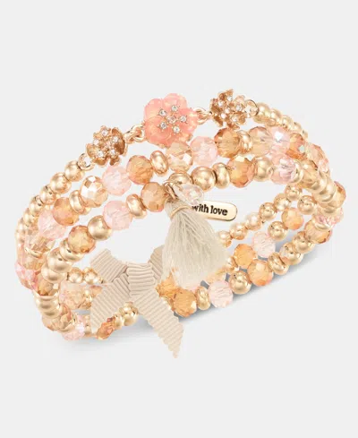 Lonna & Lilly Colored Stone 3 Row Flower Beaded Stretch Bracelet In Gray