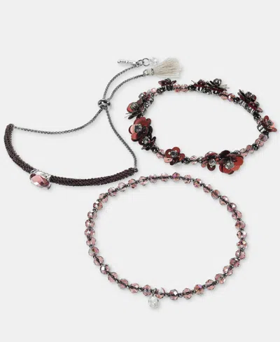 Lonna & Lilly Crystal Floral Beaded Stretch Bracelet, 3-piece Set In Burgundy