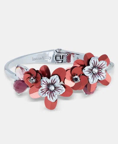 Lonna & Lilly Crystal Flower Hinged Cuff Bracelet In Burgundy