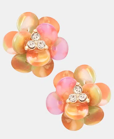 Lonna & Lilly Crystal Flower Stud Earrings In Orange