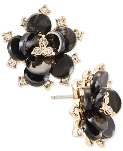 Lonna & Lilly Crystal Gold-tone Flower Stud Earrings In Black