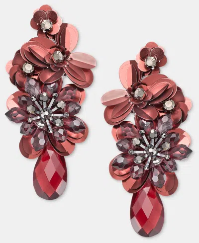 Lonna & Lilly Crystal Hematite-tone Floral Drop Earrings In Burgundy