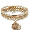 Lonna & Lilly Cubic Zirconia And Imitation Pearl 3-pc. Set Beaded Snowflake Stretch Bracelet In Gold