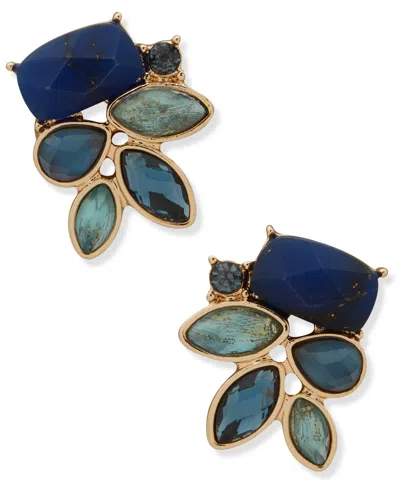 Lonna & Lilly Cubic Zirconia And Recon Stone Gold-tone Cluster Stud Earrings In Blue