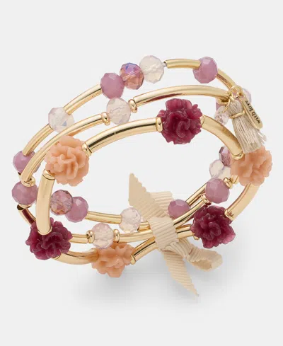 Lonna & Lilly Flower Beaded Stretch Bracelets, 3-piece Set In Burgundy