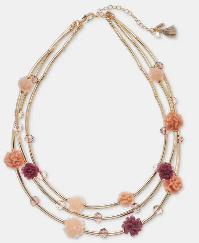 Lonna & Lilly Flower Layered Collar Necklace, 16" + 3" Extender In Burgundy