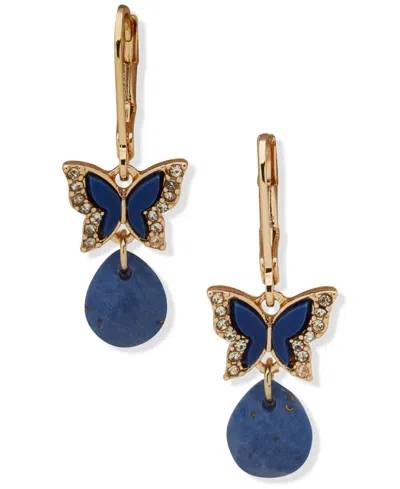 Lonna & Lilly Glass And Recon Stone Gold-tone Butterfly Drop Earrings In Blue