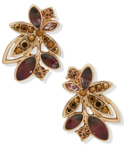 Lonna & Lilly Glass And Resin Stone Leaf Stud Earrings In Brown