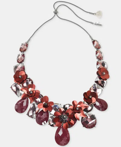 Lonna & Lilly Glass Crystal Adjustable Floral Statement Necklace In Burgundy