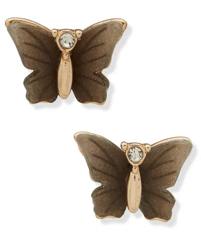 Lonna & Lilly Glass Stone Butterfly Stud Earrings In Gold
