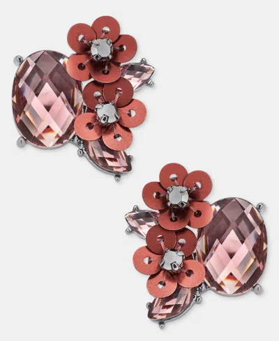 Lonna & Lilly Glass Stone Flower Stud Earrings In Burgundy