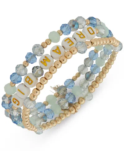 Lonna & Lilly Gold-tone 3-pc. Inspirational Words Set Bead Stretch Bracelet In Blue,dream Big