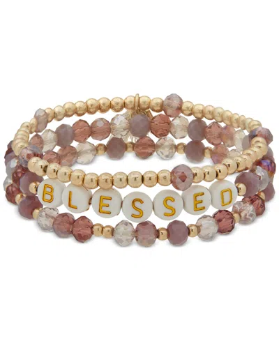 Lonna & Lilly Gold-tone 3-pc. Inspirational Words Set Bead Stretch Bracelet In Purple,blessed