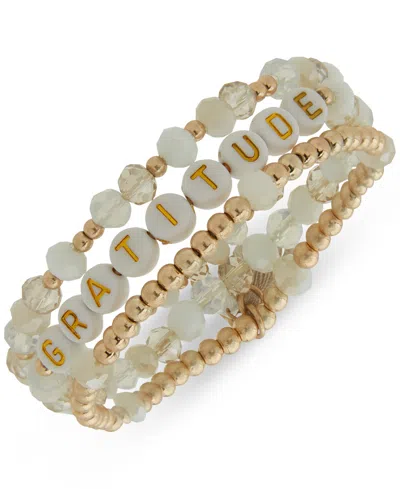 Lonna & Lilly Gold-tone 3-pc. Inspirational Words Set Bead Stretch Bracelet In White,gratitude