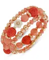 Lonna & Lilly Gold-tone 3-pc. Set Mixed Bead Stretch Bracelets In Coral