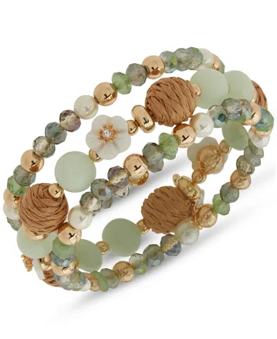 Lonna & Lilly Gold-tone 3-pc. Set Mixed Bead Stretch Bracelets In Green