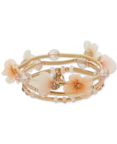 Lonna & Lilly Gold-tone 3-pc. Set Pave & Ribbon Flower Beaded Stretch Bracelets In Orange