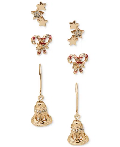 Lonna & Lilly Gold-tone 3-pc. Set Pave Candy Cane Earrings In Multi