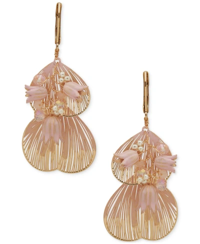 Lonna & Lilly Gold-tone Bead & Flower Drop Earrings In Pink