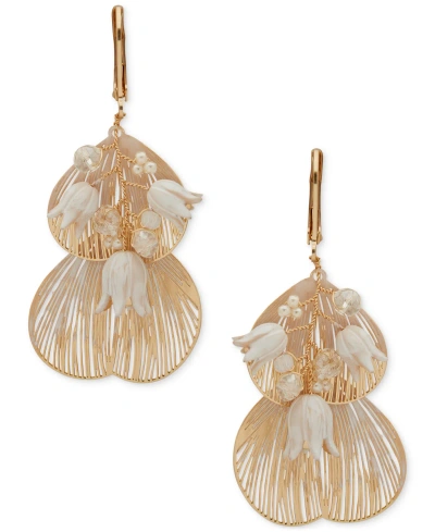 Lonna & Lilly Gold-tone Bead & Flower Drop Earrings In White