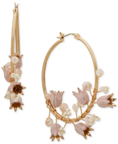Lonna & Lilly Gold-tone Bead & Flower Statement Hoop Earrings In Pink