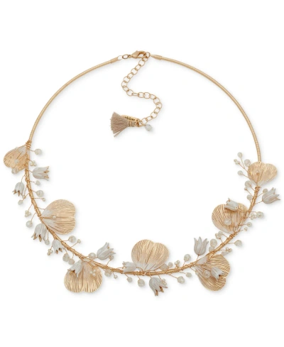Lonna & Lilly Gold-tone Bead & Flower Statement Necklace, 16" + 3" Extender In White