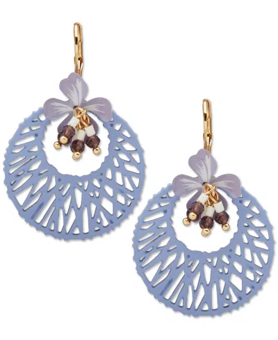 Lonna & Lilly Gold-tone Beaded 3d Openwork Flower Drop Earrings In Purple