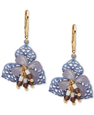 Lonna & Lilly Gold-tone Beaded 3d Openwork Flower Drop Earrings In Purple