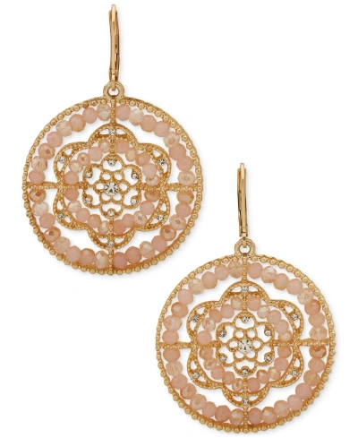 Lonna & Lilly Gold-tone Beaded Flower Drop Earrings In Pink