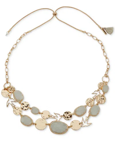 Lonna & Lilly Gold-tone Bird, Disc & Drusy Stone Layered 26" Adjustable Statement Necklace In Silver