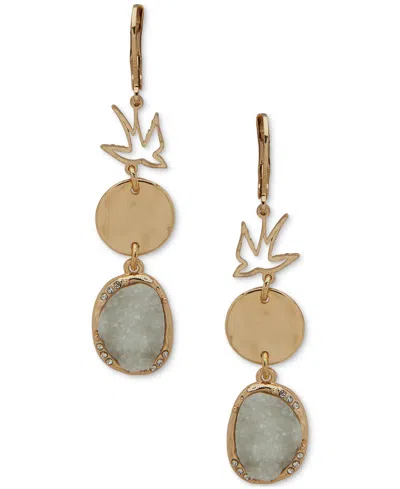 Lonna & Lilly Gold-tone Bird, Pave & Drusy Stone Triple Drop Earrings In Silver