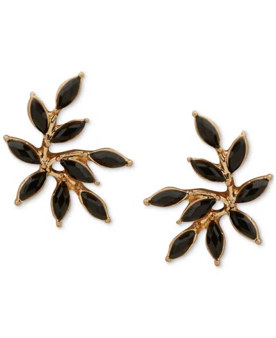 Lonna & Lilly Gold-tone Black Stone Leaf Stud Earrings