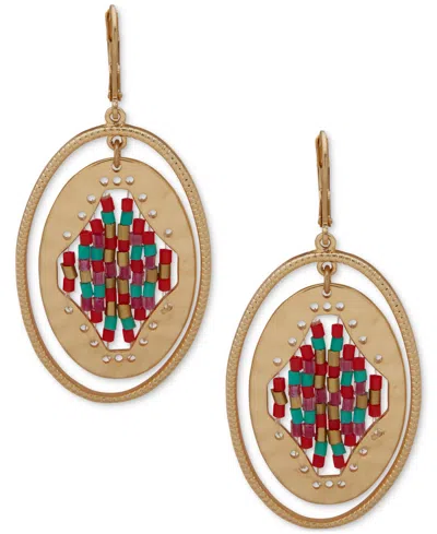 Lonna & Lilly Gold-tone Blue Oval Beaded Drop Earrings