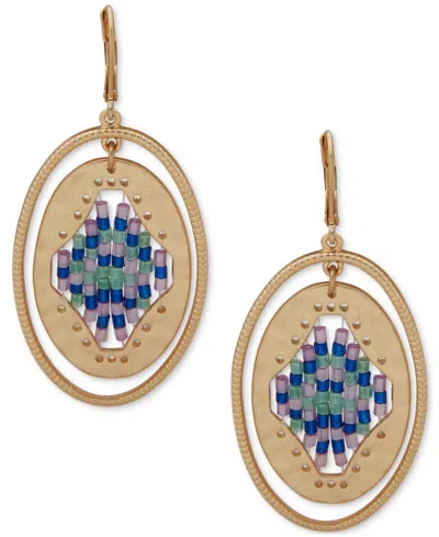 Lonna & Lilly Gold-tone Blue Oval Beaded Drop Earrings