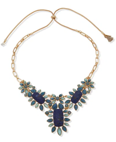 Lonna & Lilly Gold-tone Blue Stone Cluster Frontal Necklace In Brown