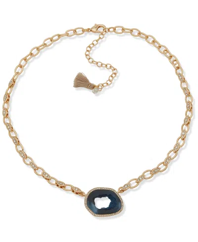 Lonna & Lilly Gold-tone Blue Stone Link Pendant Necklace