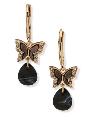 Lonna & Lilly Gold-tone Butterfly Stone Drop Earrings