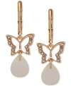 LONNA & LILLY GOLD-TONE BUTTERFLY STONE DROP EARRINGS